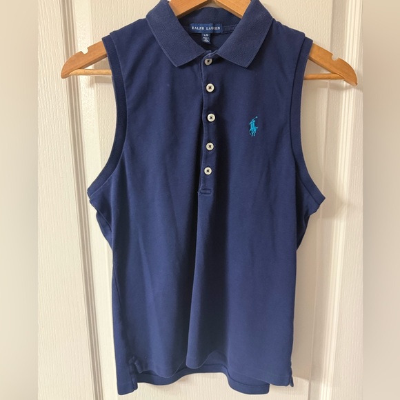 Ralph Lauren Tops - Ralph Lauren Navy Sleeveless Polo Top | Logo Detail | Size L